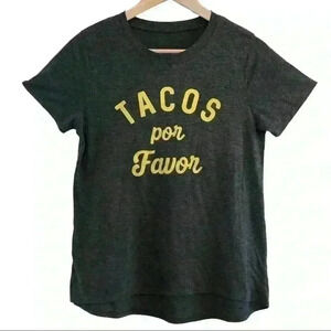 🌈 6/$60, No Brand Grey, “Tacos Por Favor” TShirt, Size Small